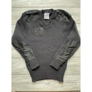 Brigade Sweater Men's 48 Pure Wool V-Neck Ribbed Pullover Black